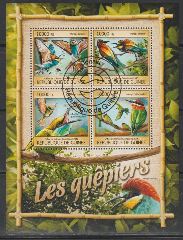 VOGELS = BIJENETER = Mooi bl. v GUINEE-GB-26, Postzegels en Munten, Postzegels | Thematische zegels, Gestempeld, Dier of Natuur