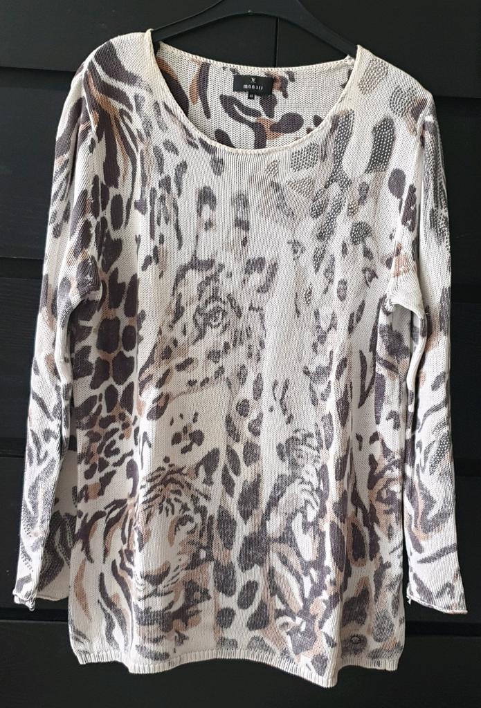 MONARI pullover/trui met leuke print! Maat 42, Monari, Beige, Maat 42/44 (L), Ophalen of Verzenden