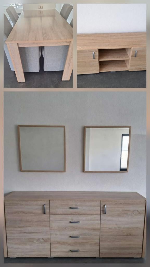 Eetkamerset, TV-kast en dressoir met spiegels, Huis en Inrichting, Ophalen, Gebruikt, 50 tot 100 cm, Vijf personen of meer