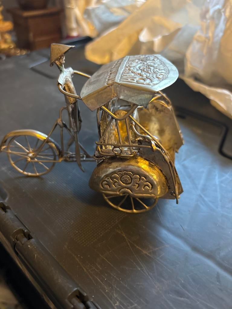Miniatuur Riksja - Zilver Decoratief Beeldje, Verzamelen, Ophalen of Verzenden, Gebruikt, Mens