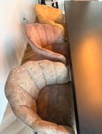 Set van 8 eetkamerstoelen in bruin, groen en okergeel, Ophalen, Overige kleuren, Zo goed als nieuw, Stof