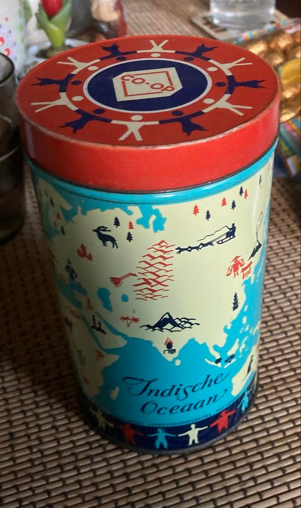 Vintage Co-op blik met wereldkaart - Indische Oceaan, Ophalen of Verzenden, Gebruikt