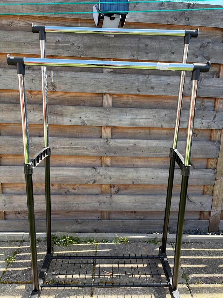 Verrijdbaar kledingrek met dubbele stang, Kleding | Dames, Kledingrekken, Zo goed als nieuw, Met wielen, Ophalen