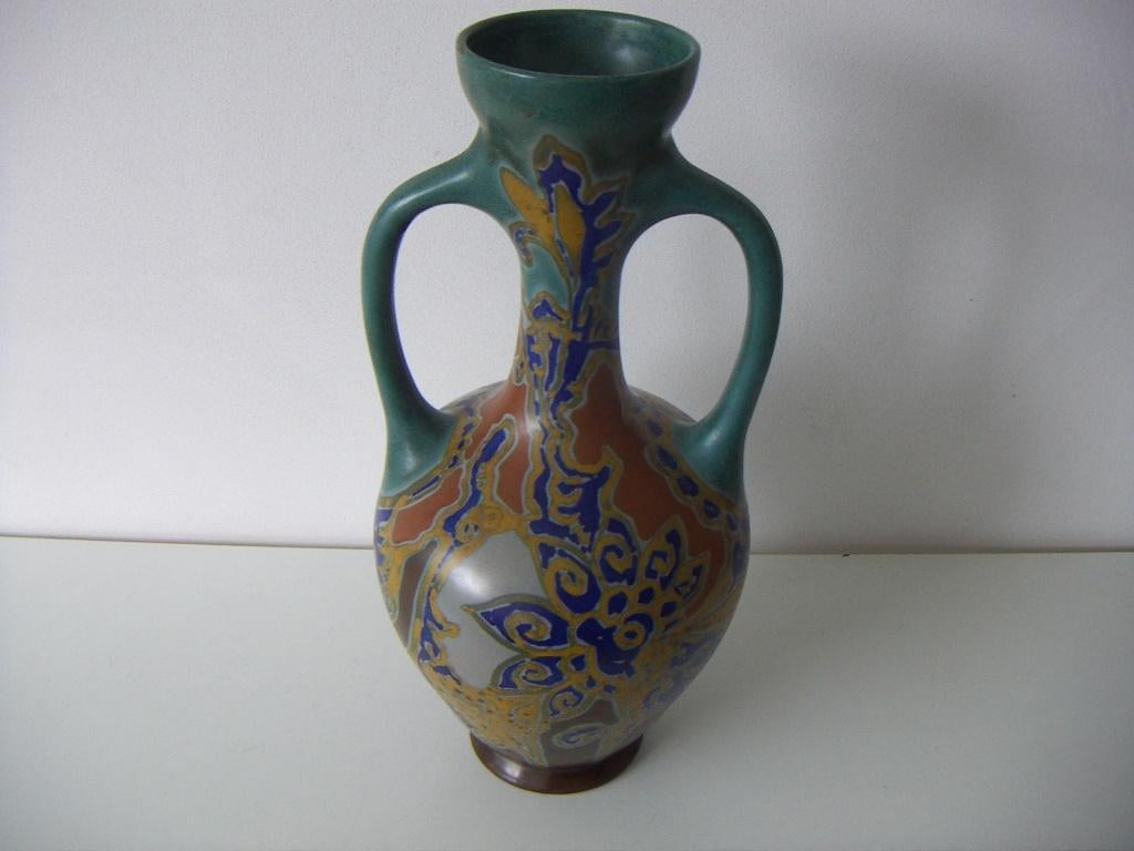 Gouda plateel keramiek vaas jr.1916. Schilder H. Breetvelt., Antiek en Kunst, Ophalen of Verzenden