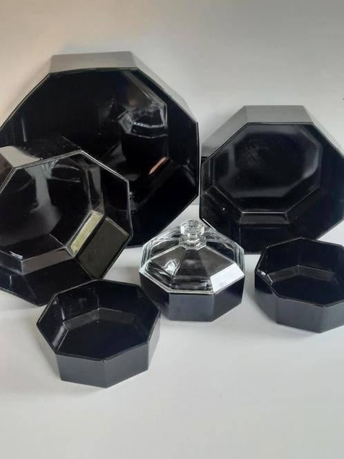 Arcopal Octagonal / Octime zwarte schalen 7-delige set, Huis en Inrichting, Ophalen of Verzenden, Overige stijlen, Glas, Schaal of Schalen