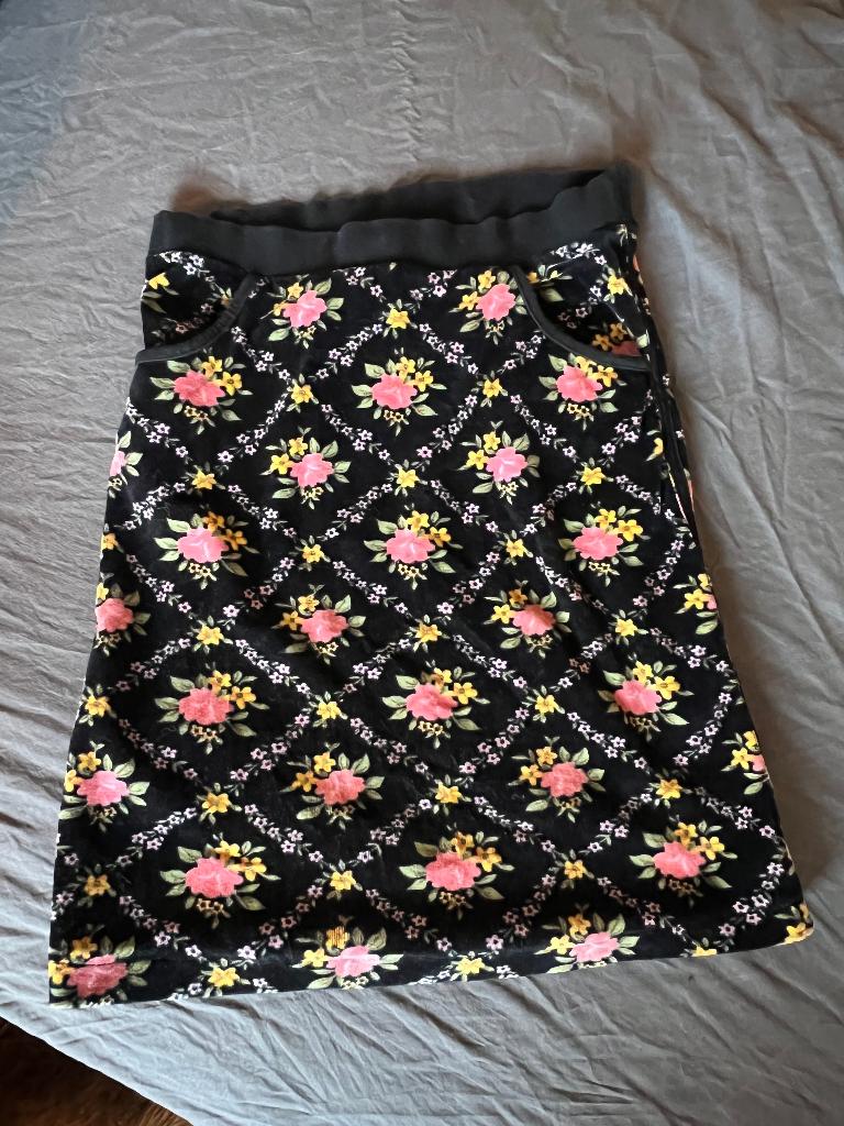 Vintage velours King Louie rokje rok bloemen grafisch S M L, Kleding | Dames, Rokken, Maat 38/40 (M), Zwart, Ophalen of Verzenden