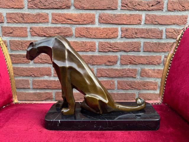 prachtig bronzen beeld, zittend luipaard, Ophalen of Verzenden, Brons