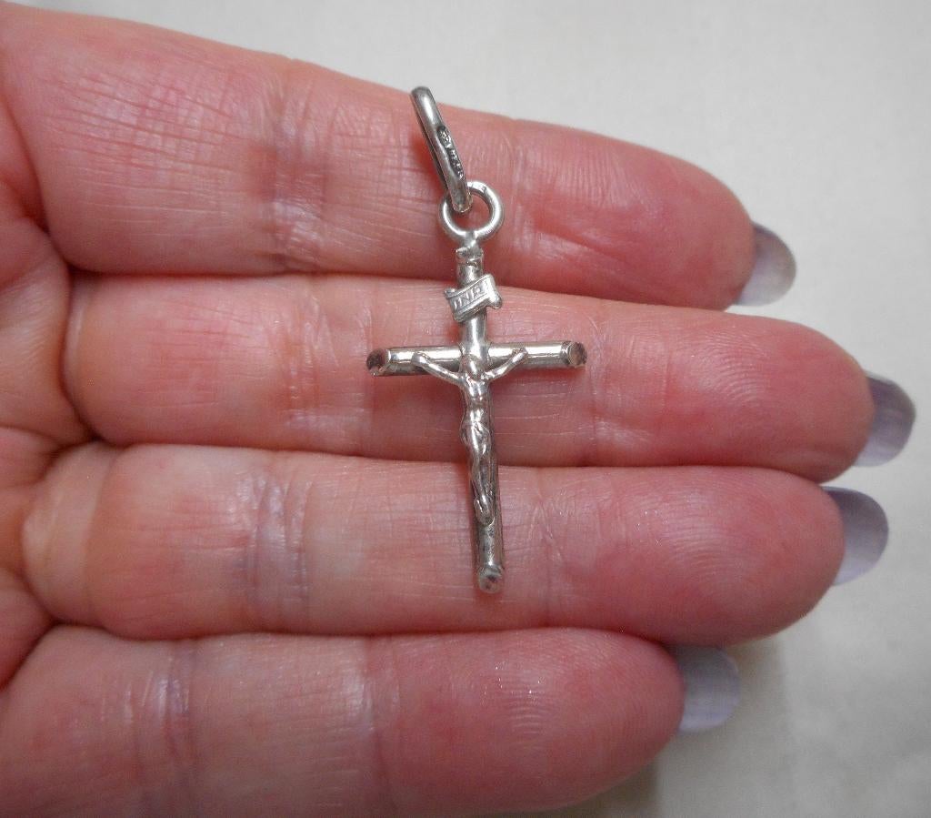 Zilveren vintage kruis hanger met Jezus nr.984, Sieraden, Tassen en Uiterlijk, Kettinghangers, Zo goed als nieuw, Zilver, Zilver
