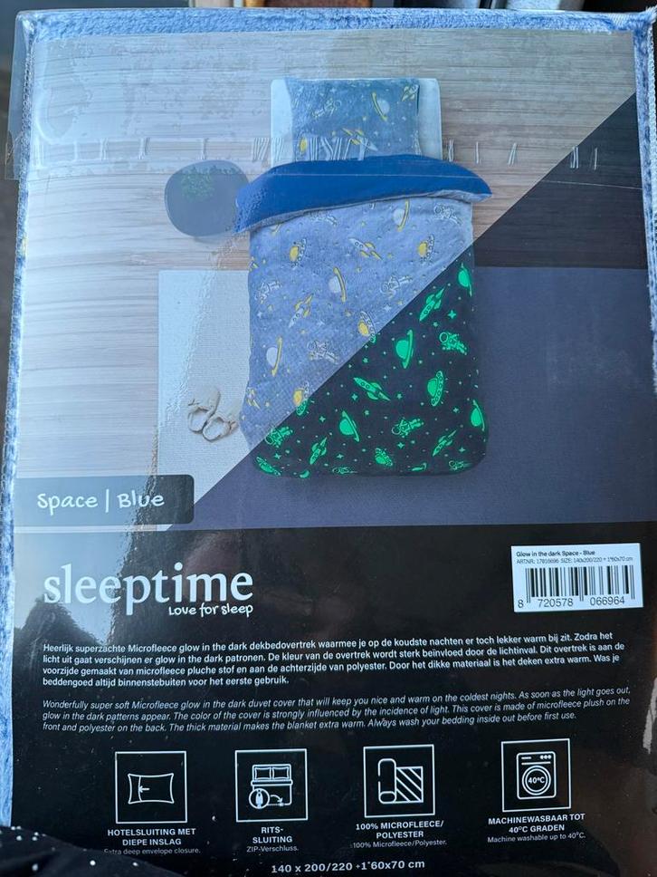 Sleeptime Glow in the Dark Dekbedovertrek Space Blauw Nieuw, Huis en Inrichting, Slaapkamer | Beddengoed, Nieuw, Dekbedovertrek