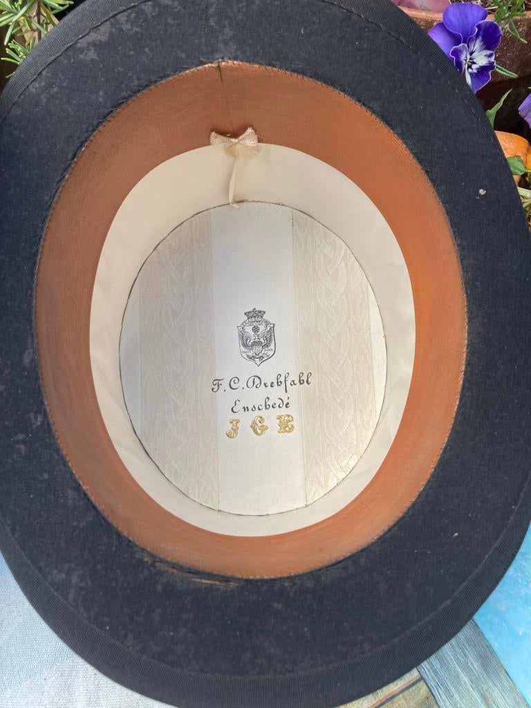 Antieke Hoge Hoed met Handschoenen in Originele Doos, Ophalen, Heren