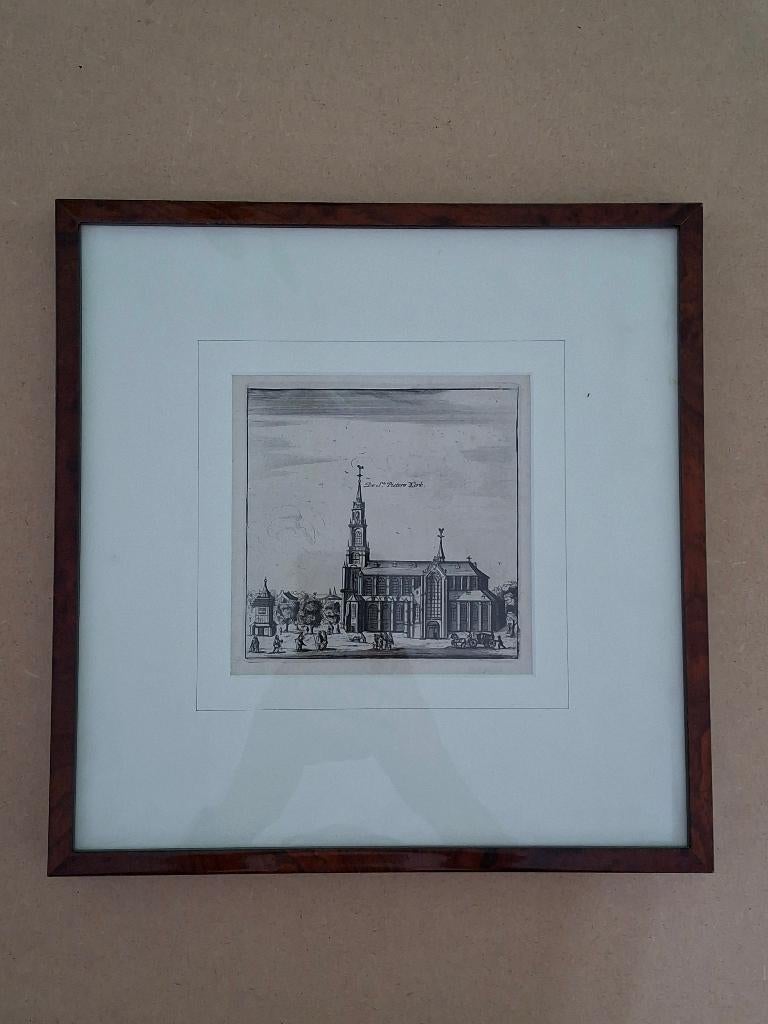 Originele gravure St Pieterskerk Leiden, Antiek en Kunst, Ophalen of Verzenden
