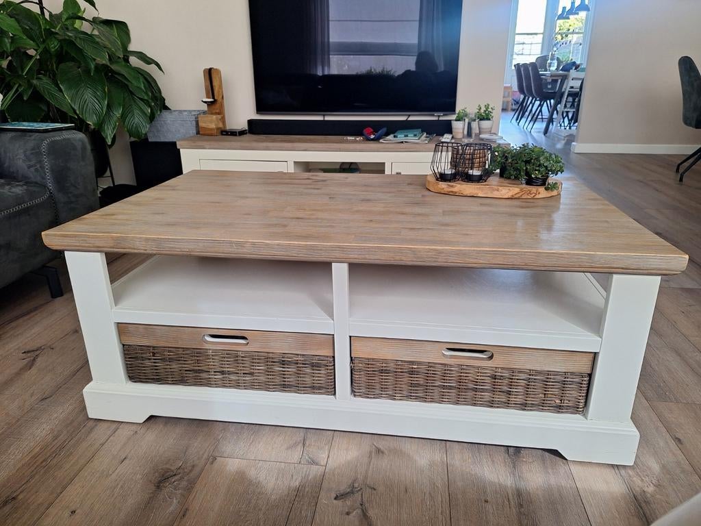 Salontafel Henders & Hazel met Whitewash Blad en Manden, Huis en Inrichting, Ophalen, 100 tot 150 cm, 50 tot 100 cm, Zo goed als nieuw