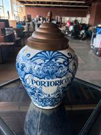 VINTAGE DELFT BLAUWE TABAKSPOT PORTORICO MET MESSING DEKSEL, Antiek en Kunst, Ophalen