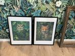 Nieuw! Set leuke prints in mooie zwarte baklijst vos en uil, Ophalen, 50 tot 75 cm, Nieuw, 50 tot 75 cm