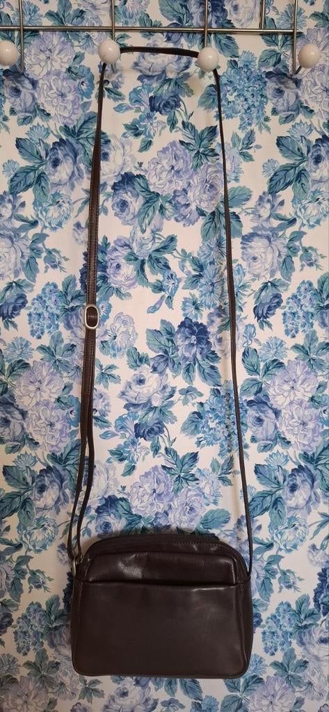 @oud klein echt leer tasje "My Lady" met lange schouderriem@, Ophalen of Verzenden, Gebruikt, Bruin, Leer