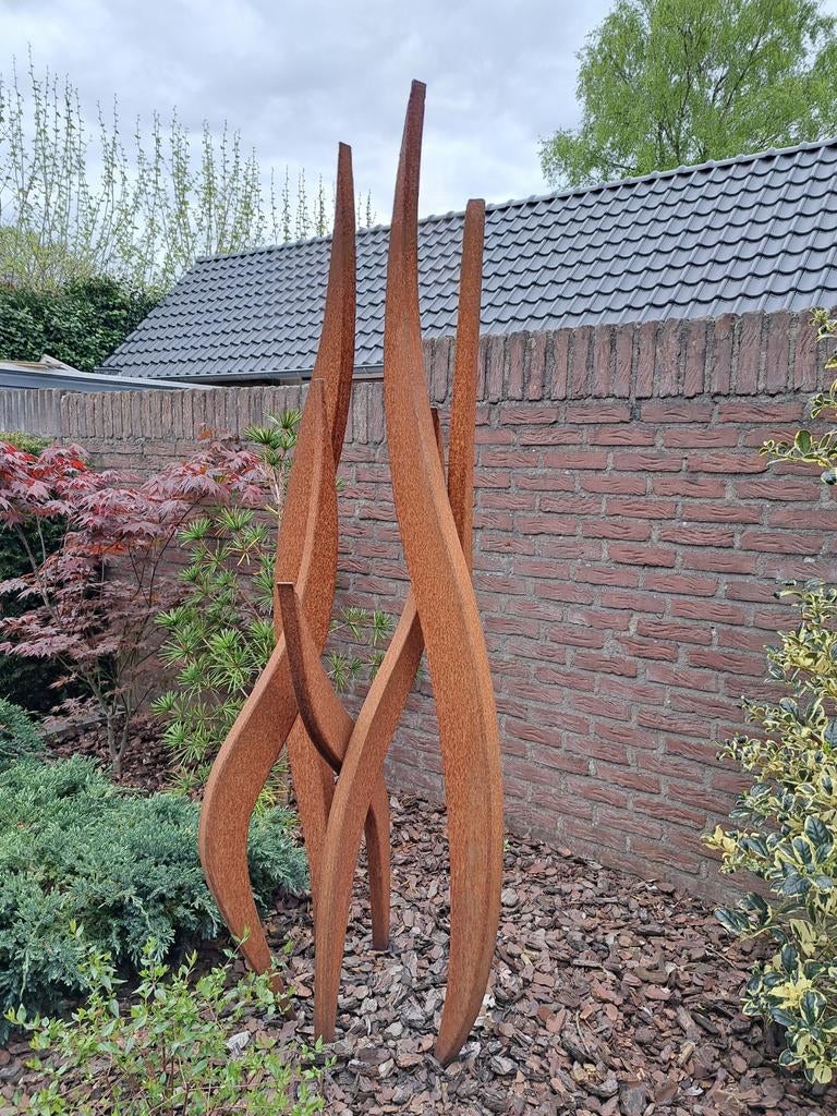 Modern Cortenstaal Kunstwerk - Abstract Tuinbeeld, Tuin en Terras, Ophalen, Zo goed als nieuw, Metaal