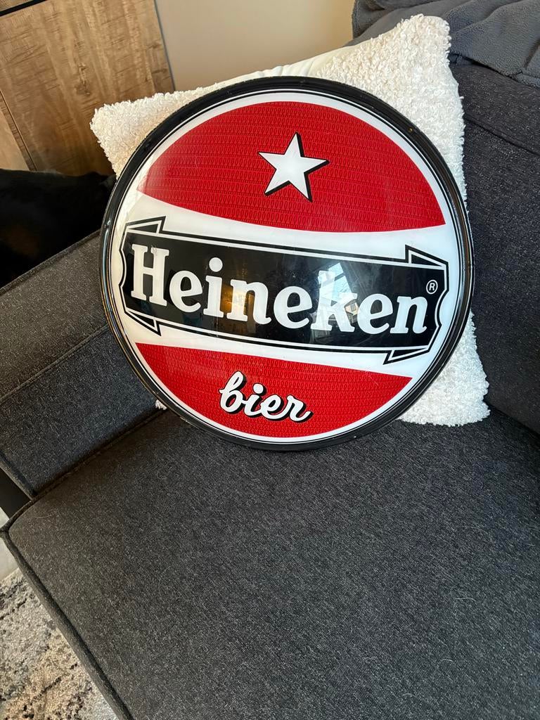 Vintage Heineken Bier Reclamebord - Rond, Verzamelen, Biermerken, Gebruikt, Reclamebord, Plaat of Schild, Heineken, Ophalen of Verzenden