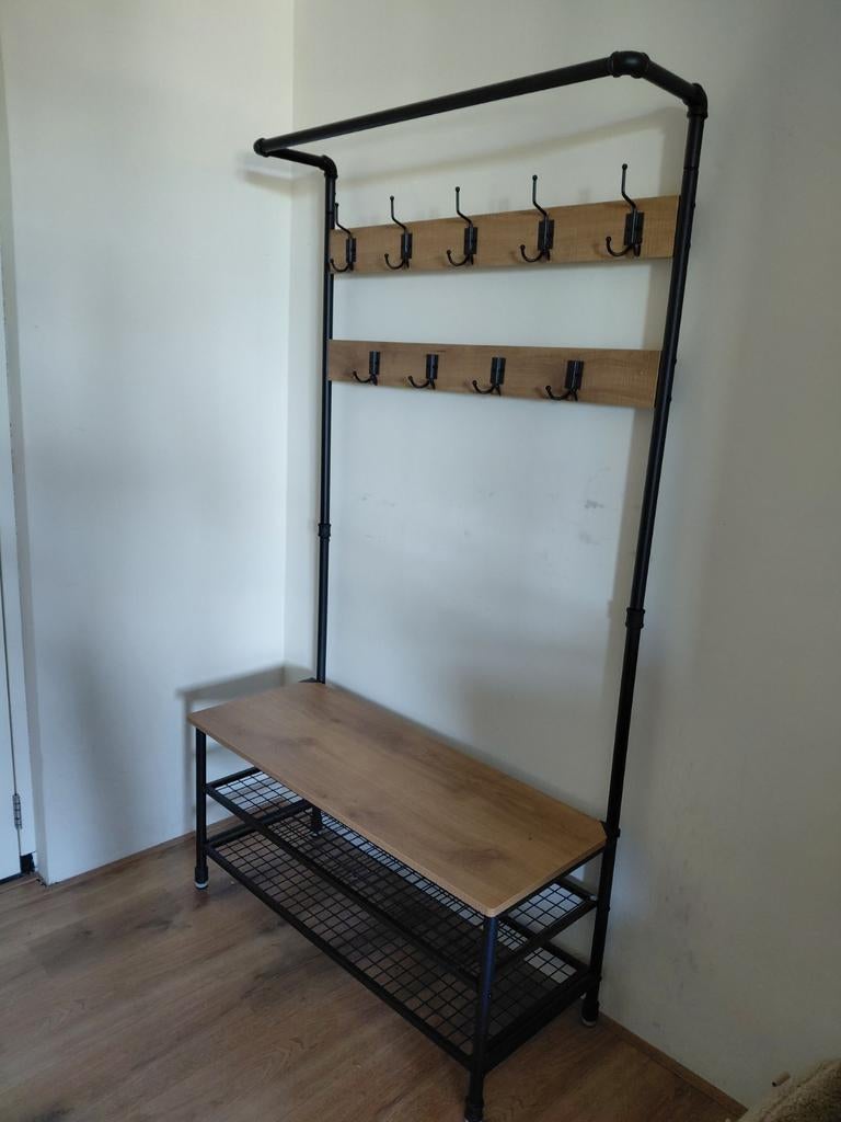 Kapstok industrieel zwart en hout 180x100x42, Huis en Inrichting, Woonaccessoires | Kapstokken, Zo goed als nieuw, Minder dan 100 cm