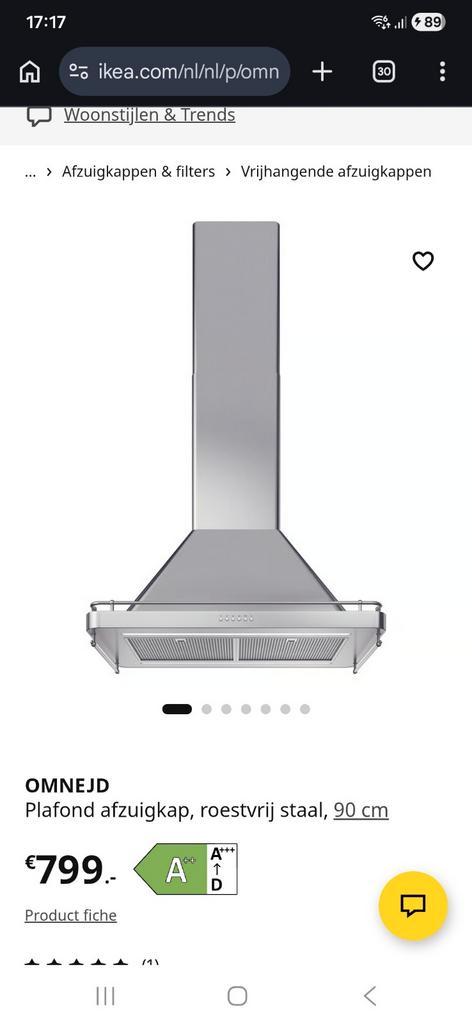 IKEA OMNEJD Plafond afzuigkap, roestvrij staal, 90 cm, Witgoed en Apparatuur, Afzuigkappen, Gebruikt, Vrijstaand, Eilandschouwkap