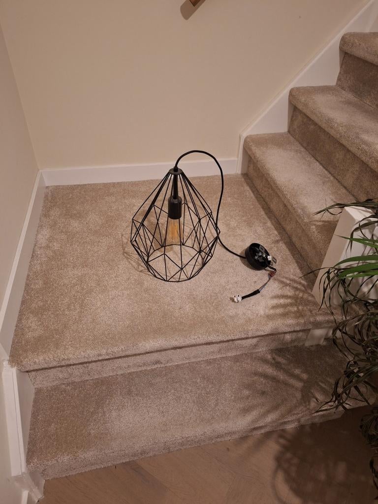 Zwarte metalen draadlamp - industrieel design, Huis en Inrichting, Lampen | Hanglampen, Ophalen, Zo goed als nieuw, Metaal, Minder dan 50 cm