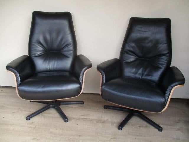 NIEUWSTAAT set Gealux design relax fauteuils zwart leder, Huis en Inrichting, Fauteuils, Ophalen, 75 tot 100 cm, Leer, Zo goed als nieuw