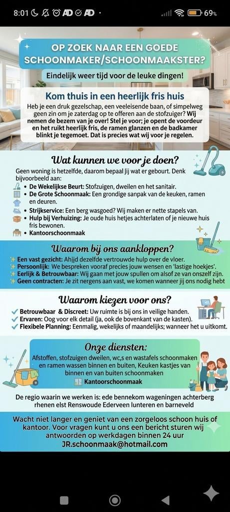 Schoonmaker/schoonmaakster  nodig?, Overige niveaus, Overige vormen