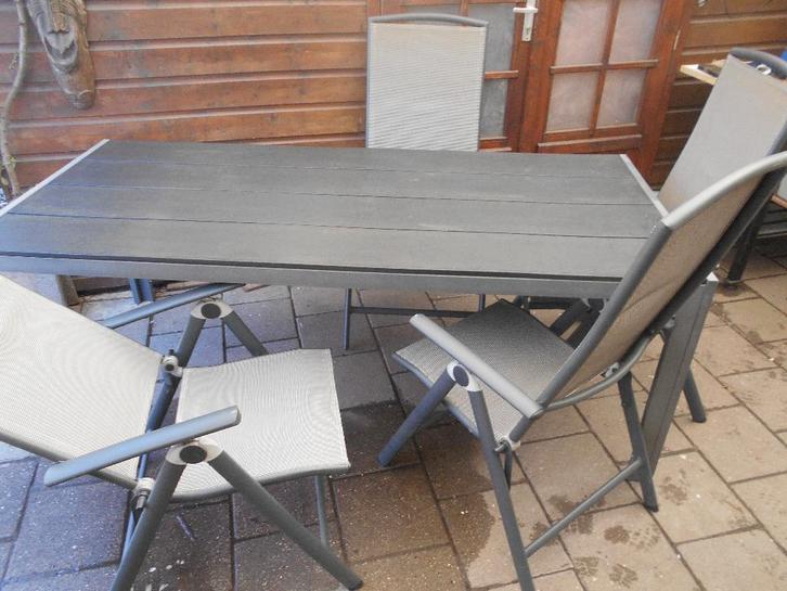 nette licht aluminium tuin set tafel 200x90x73cm, Tuin en Terras, Tuinsets en Loungesets, Gebruikt, Tuinset, Aluminium, 4 zitplaatsen
