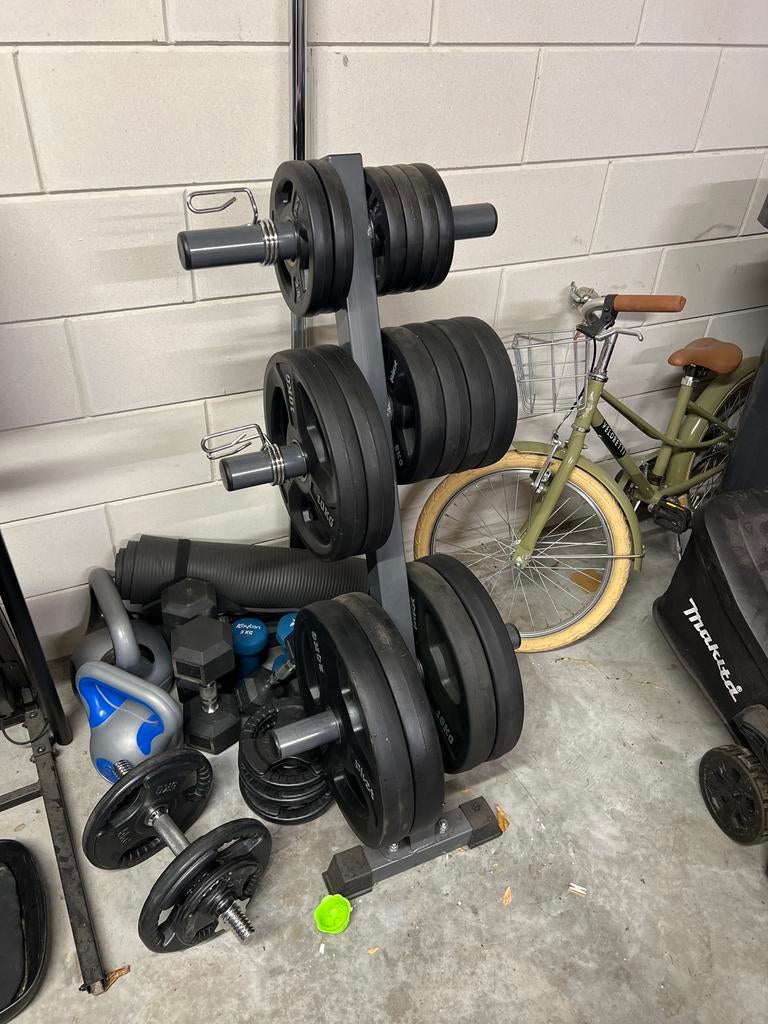 Complete Home Gym Set: Halterstang, Dumbbells, Bankje, Rek, Sport en Fitness, Fitnessmaterialen, Ophalen, Zo goed als nieuw, Armen