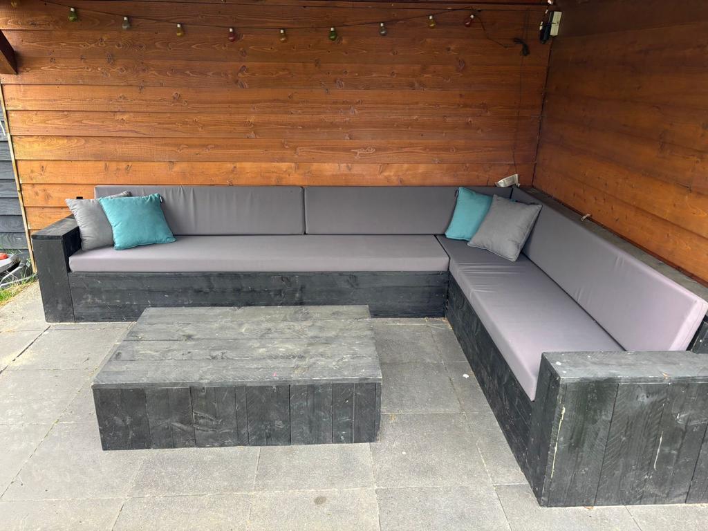 Steigerhouten Loungeset met Kussens, Tuin en Terras, Ophalen, Gebruikt, Meer dan 8 zitplaatsen, Steigerhout