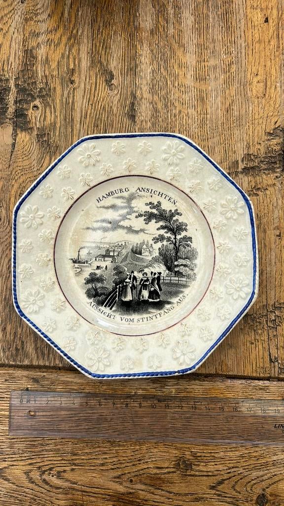 Keramieken bordjes Gezichten op Hamburg 19e eeuw, Antiek en Kunst, Antiek | Keramiek en Aardewerk, Ophalen of Verzenden