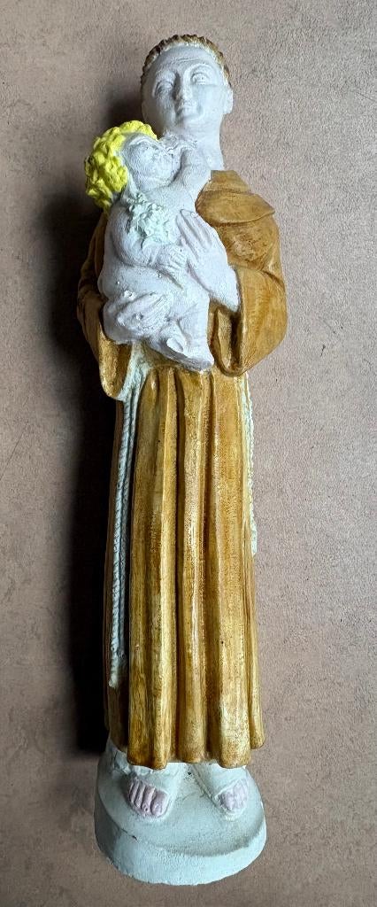 Gipsen beeldje van Sint Antonius van Padua, Antiek en Kunst, Gips, Ophalen of Verzenden, Beeld, Beschilderd