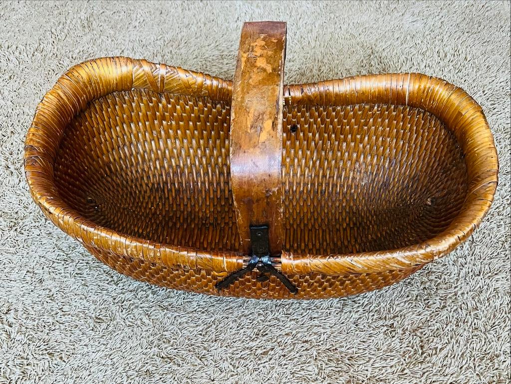 Antieke rieten zaaimand - Decoratieve mand, Ophalen, Gebruikt, Mand, Riet