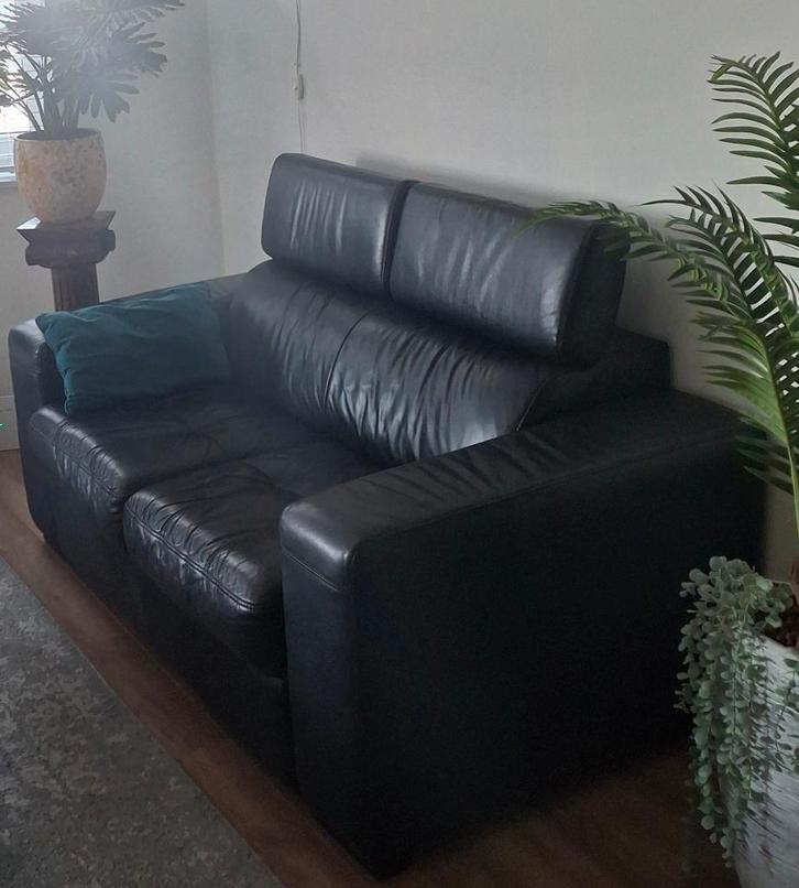 Lederen bank, Huis en Inrichting, Banken | Bankstellen, Gebruikt, Rechte bank, Tweepersoons, 150 tot 200 cm, 75 tot 100 cm, Leer