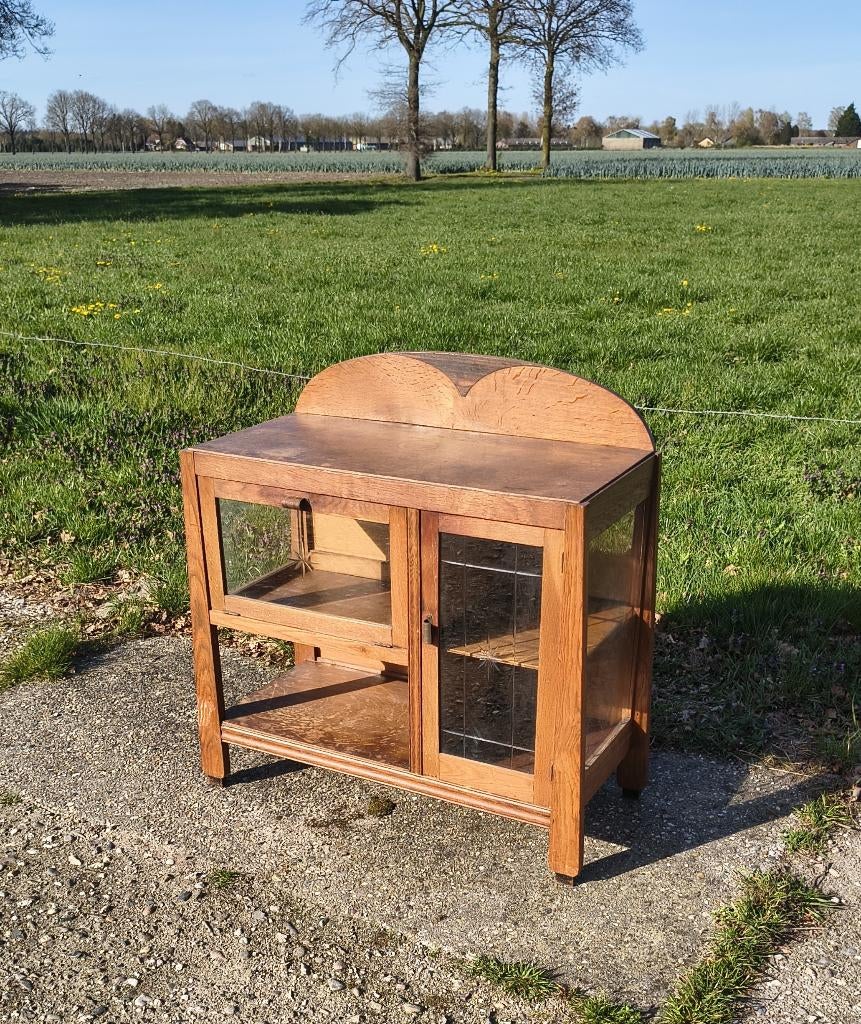 Art Deco, antiek eikenhouten theekastje, Ophalen