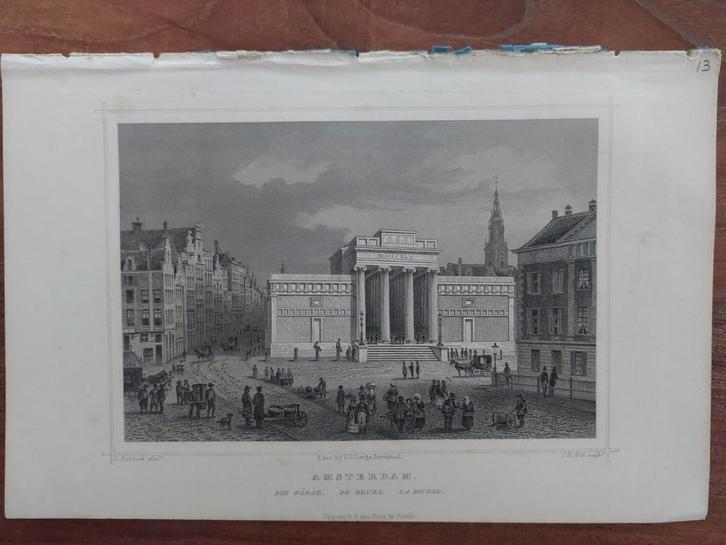 13 / Amsterdam de Beurs - staalgravure van Terwen uit 1860, Antiek en Kunst, Kunst | Etsen en Gravures, Ophalen of Verzenden