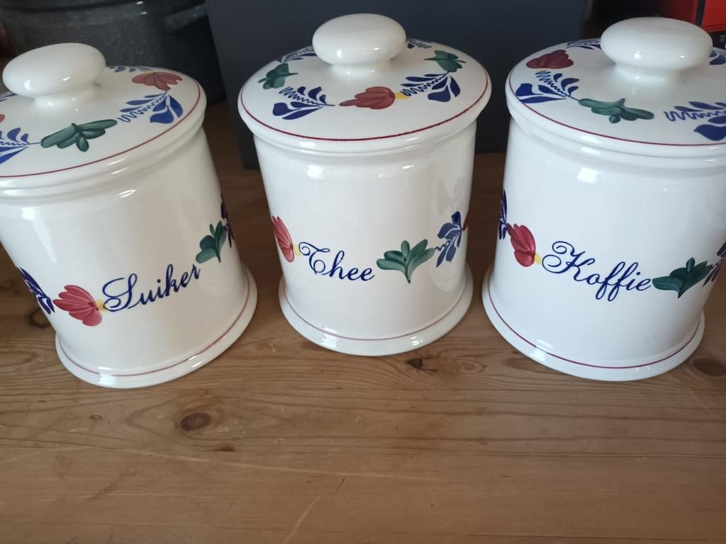 Set van 3 voorraadpotten: Suiker, Thee, Koffie boerenbont, Ophalen of Verzenden