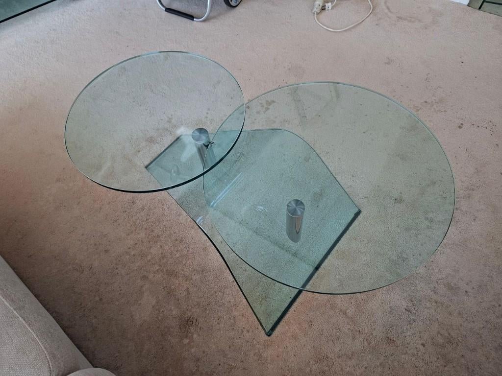 Salon tafel glas, Huis en Inrichting, Tafels | Salontafels, Ophalen, Gebruikt, Rond, Glas