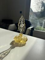 Art Deco parfumflesje geel glas met bloemmotief – Vintage, Ophalen