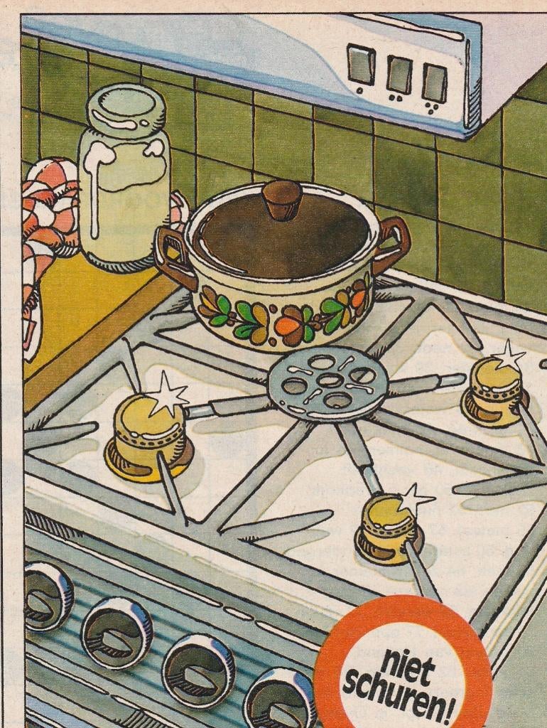 retro reclame 1975 Jif schuurmiddel ook gasfornuis, Verzenden, Overige typen