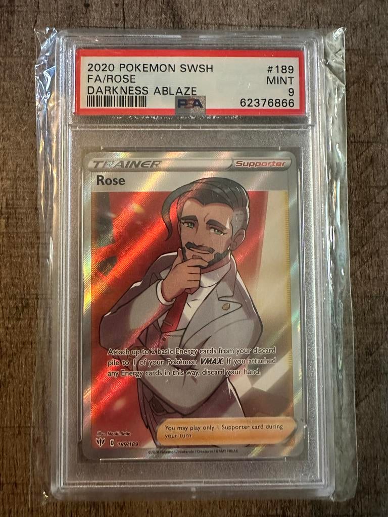 Rose 189 Darkness Ablaze PSA 9 Pokemon Kaart, Ophalen of Verzenden, Zo goed als nieuw, Losse kaart