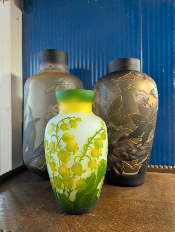 Gallé style vazen. Glas, Antiek en Kunst, Antiek | Vazen, Ophalen of Verzenden