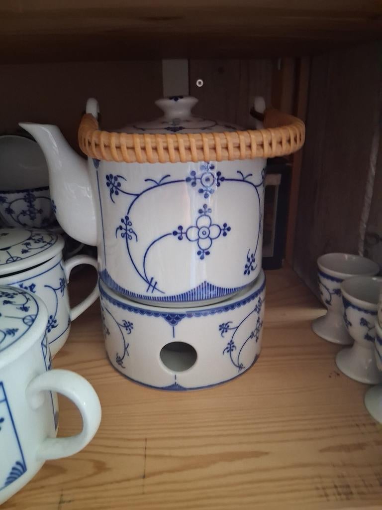 Theepot  met theelichtje  saksisch blauw, Antiek en Kunst, Ophalen of Verzenden