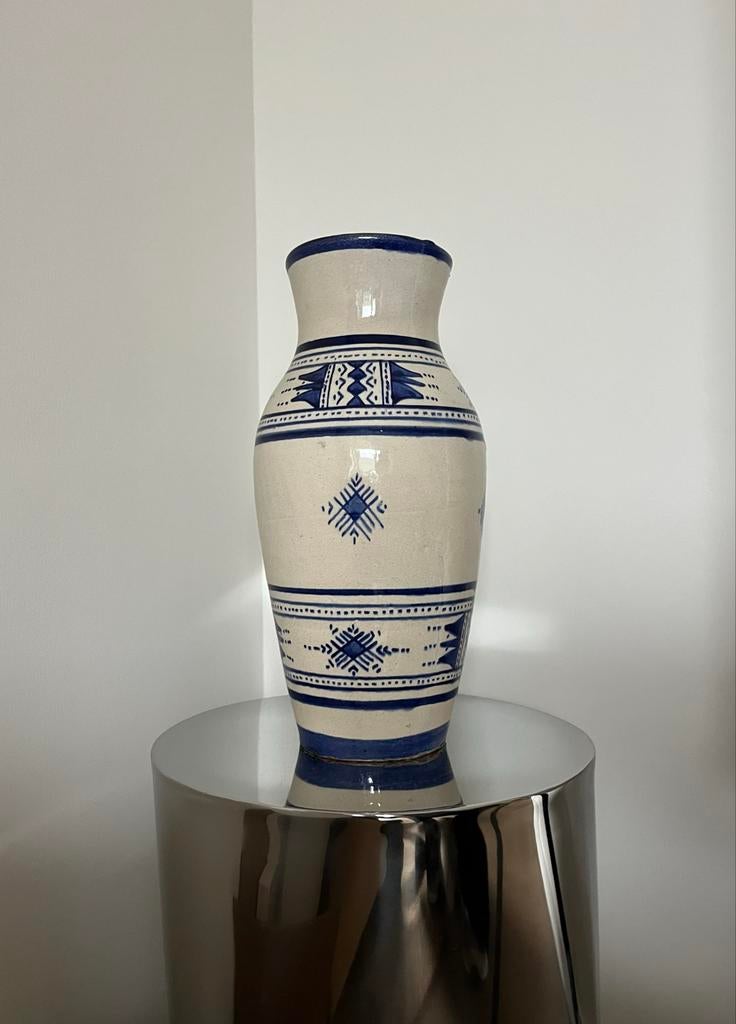 Antieke Marokkaanse Vaas uit Fez - Handbeschilderd Blauw Wit, Ophalen
