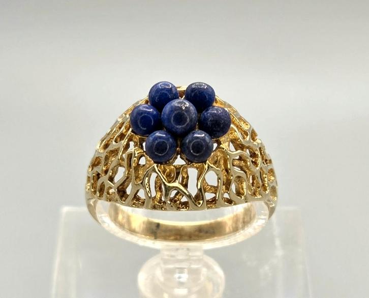 Gouden Vintage ring met edelsteen lapis lazuli. 2026/190., Sieraden, Tassen en Uiterlijk, Ringen, Zo goed als nieuw, Dame, 18 tot 19