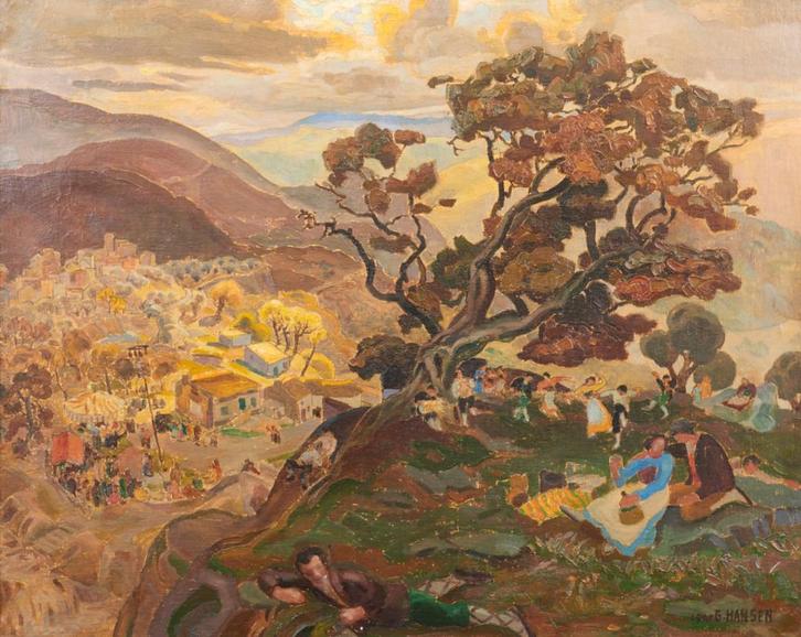 Gilbert Hansen (1902-1981), Dorpsfeest, Antiek en Kunst, Kunst | Schilderijen | Klassiek, Ophalen of Verzenden