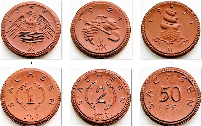 Antiek Meissen porselein noodgeld Duitse Staten Sachsen, Ophalen of Verzenden, Duitsland, Setje