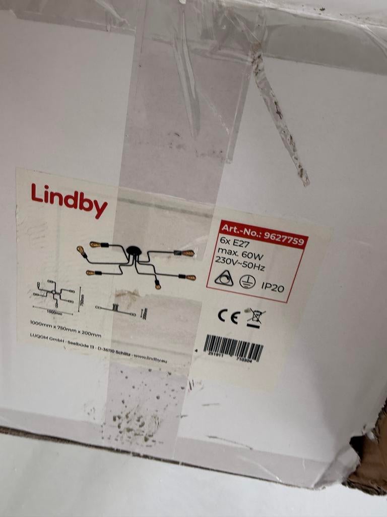 Lindby Plafondlamp Zwart 6x E27 Max 60W - Nieuw in Doos, Huis en Inrichting, Lampen | Hanglampen, Ophalen of Verzenden, Nieuw