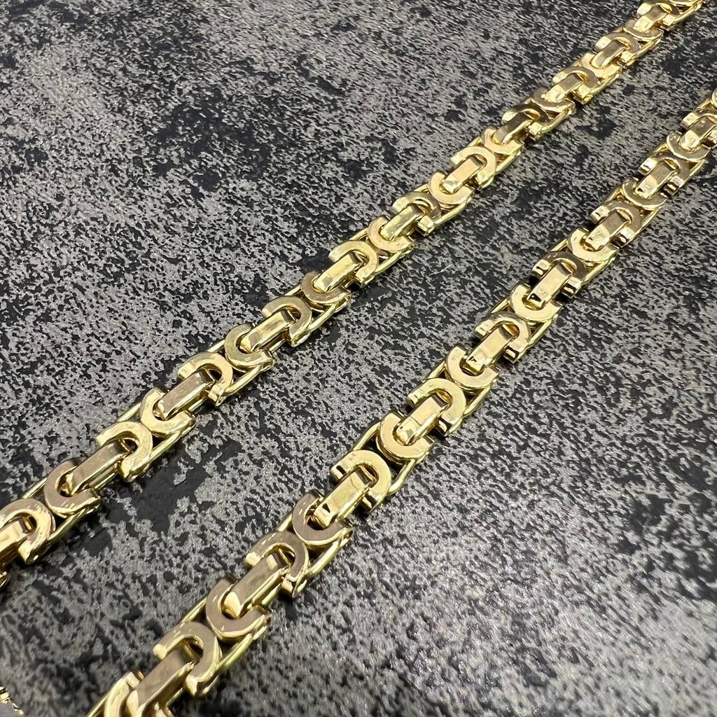 14k gouden koningsketting massieve platte schakel, Sieraden, Tassen en Uiterlijk, Kettingen, Ophalen of Verzenden, Zo goed als nieuw