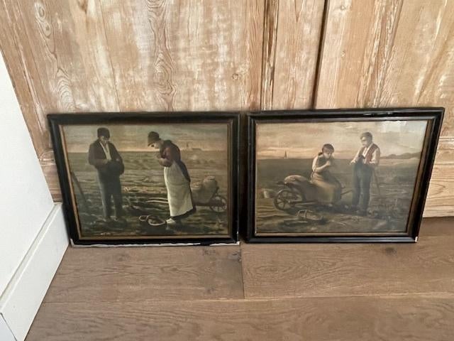 2 x oleografie. Jean- Francois Millet. The Angelus en Vesper, Ophalen