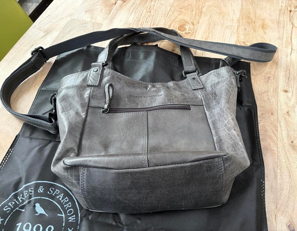 Spikes & Sparrow handtas leer grijs, Ophalen, Gebruikt, Grijs, Handtas